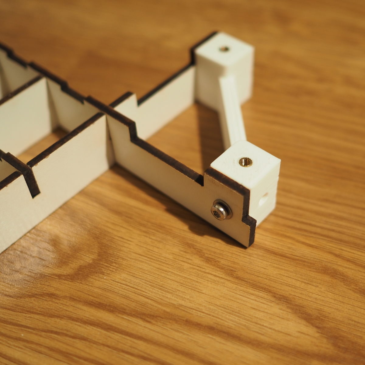 Corner block installed on grid structure.